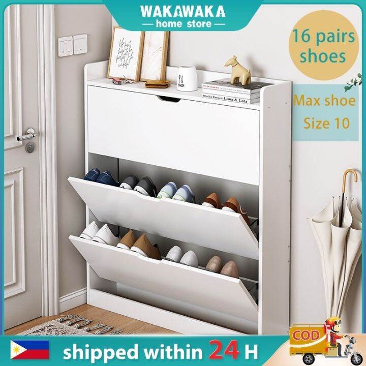 Wood]Flip Shoe Cabinet Storage Flip Shoe Rack Cabinet 3 Drawers Home ...