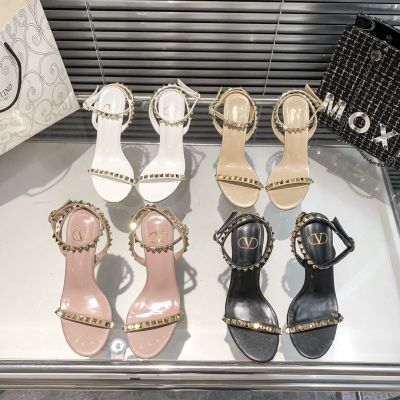 vt Two-strap high-heeled shoes 2023 new spring all-match pointed toe stiletto buckle sandals with rivet high-heeled shoes