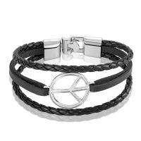 2019 New High Quality Peace Symbol Genuine Leather Bracelet Women Charm Infinity Couple Bracelets &amp; Bangle For Men Jewelry Gift