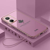 เคสมือถือชุบโลหะขอบตรง YBD สำหรับ OPPO Realme 10 Pro Plus เคสป้องกันกล้องแม่นยำใบเมเปิลเคสกันกระแทกพิมพ์ลายพร้อมฟรีสายคล้อง