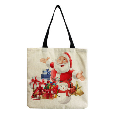 Christmas Printed Tote Bag Cartoon Pattern Large Capacity Shoulder Bag Printable Logo Tote Bag