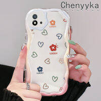 เคส Chenyyyka สำหรับ Realme C20 C20A C11 C11 2021 2020 Narzo เคส50i ลายความรักและดอกไม้แบบเรียบง่ายสีสันสดใสลายคลื่นเนื้อครีมขอบซิลิโคนนิ่มเคสเคสโทรศัพท์โปร่งใสกันกระแทกแบบใส