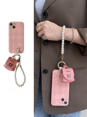 กระเป๋าหูฟัง Camellia สีชมพูสำหรับ iPhone14Promax Stereolinge Printing Case สำหรับ iPhone13 Pearl กระเป๋าสะพายไหล่สำหรับ iPhone12 Promax Leather กระเป๋าสะพายไหล่สำหรับ iPhone11
