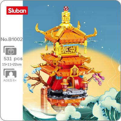 Sluban B1002สถาปัตยกรรมจีนโบราณ Penglai Fairy Pavilion Palace DIY มินิบล็อกอิฐของเล่นสำหรับเด็กไม่มีกล่อง