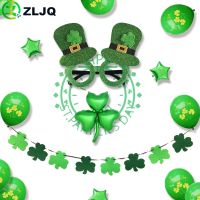 (MENGHONG) Zแฟร์รี่เขียวนำโชคลูกโป่งโคลเวอร์แว่นตาวงแหวน Irish St. Patrick ของตกแต่งวันไอริช Shamrock ปาร์ตี้อุปกรณ์เฉลิมฉลอง