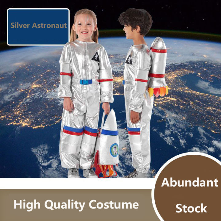 Kids Silver Space Costume Cosplay Astronaut Pilot Suit Clothing ...