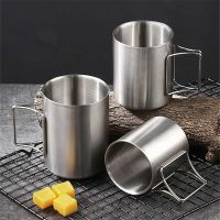 【CW】220/300/400ml Stainless Steel Outdoor Beer Cup Portable Foldable Handle Camping Coffee Mug Picnic Water Cups Drinkware