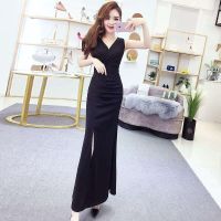 Golf Gear Silver fishtail skirt slim-fitting evening dress hip-hugging slimming and sexy 2019 banquet host fashion dress feminine temperament