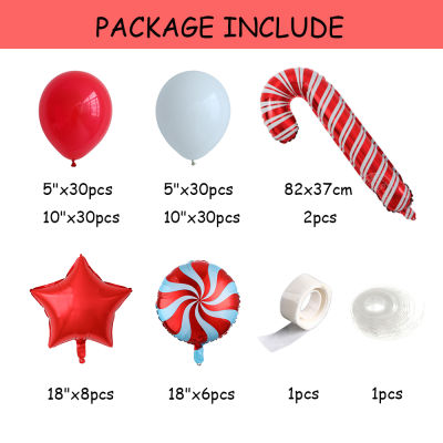 138pcs Christmas Balloon Garland Arch kit with Christmas Red White Candy Balloons Red Star Globos for Christmas Party Decoration