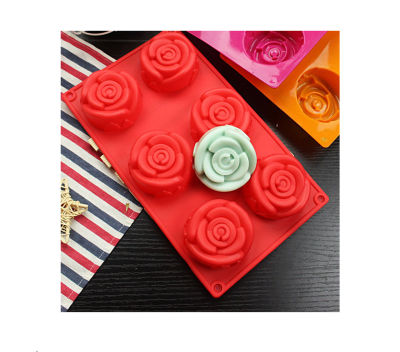 พิมพ์ซิลิโคน 6 ช่องรููปดอกไม้ ดอกกุหลาบ แม่พิมพ์ซิลิโคน รูปดอกกุหลาบ พิมพ์ซิลิโคนอบ พิมพ์ขนม พิมพ์ขนมเค้ก พิมพืขนมชั้น คละสี