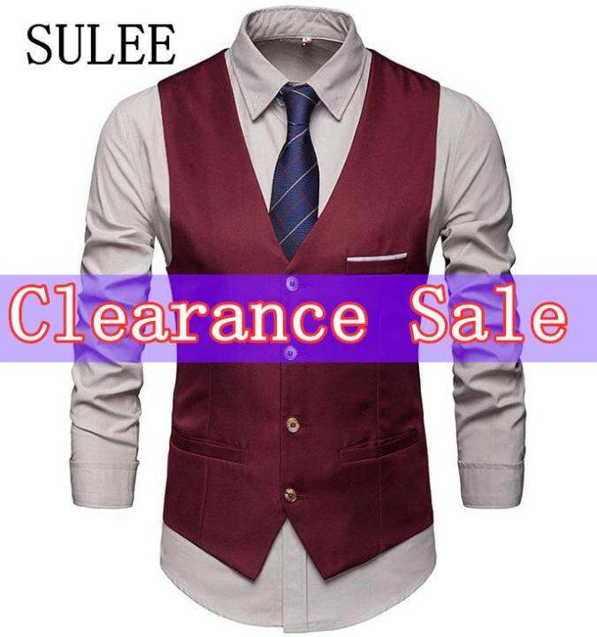 [SULEE] Men Dress Vest Slim Fit Mens Suit Vest Male Waistcoat(Only Vest ...