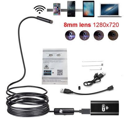 WiFi Endoscope Camera 8mm Lens Snake Cable Waterproof Pipe Borescope with Led Light inspection Camera For Android iPhone amp; PC