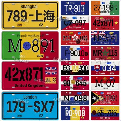 Artisian UK Denmark New Zealand License Plate Slovakia Chile Mali Car Plate Turkey Metal Sign City Decorative Plaque Wall Decor Baking Trays  Pans