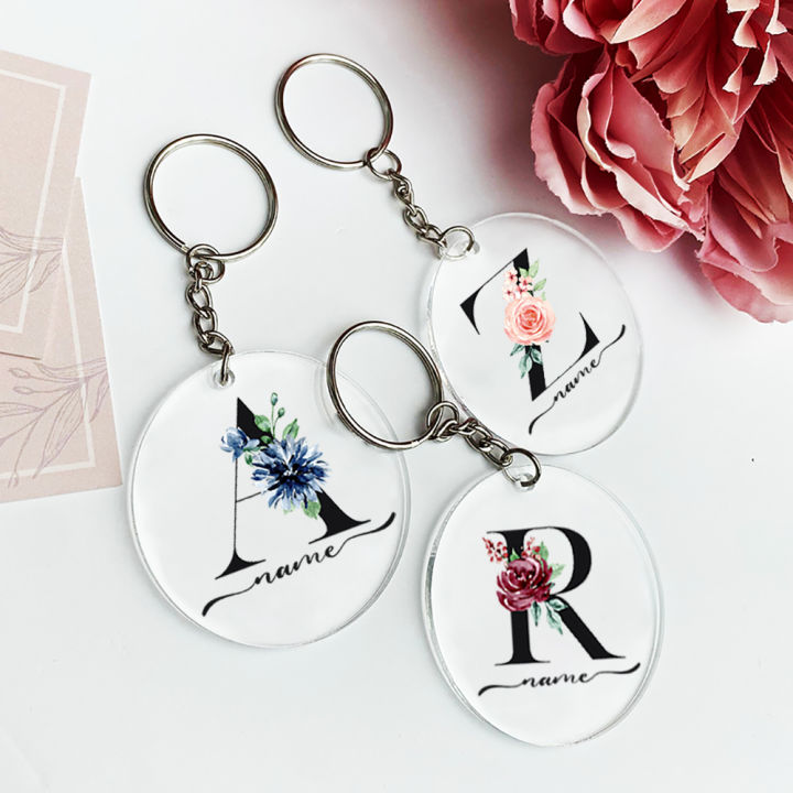 Initial Letter Keychain Name Acrylic Keyring Personalized