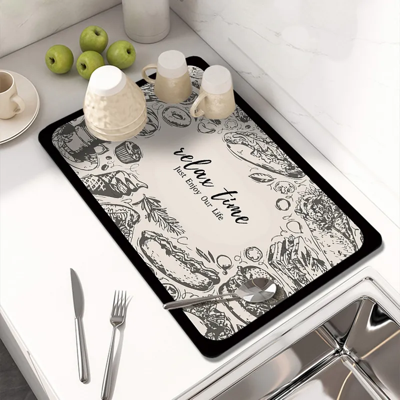 Dish Drying Mat Napa Skin Drain Pad Rubber Super Absorbent Drainer Mats  Tableware Bottle Rugs Kitchen Dinnerware Placemat