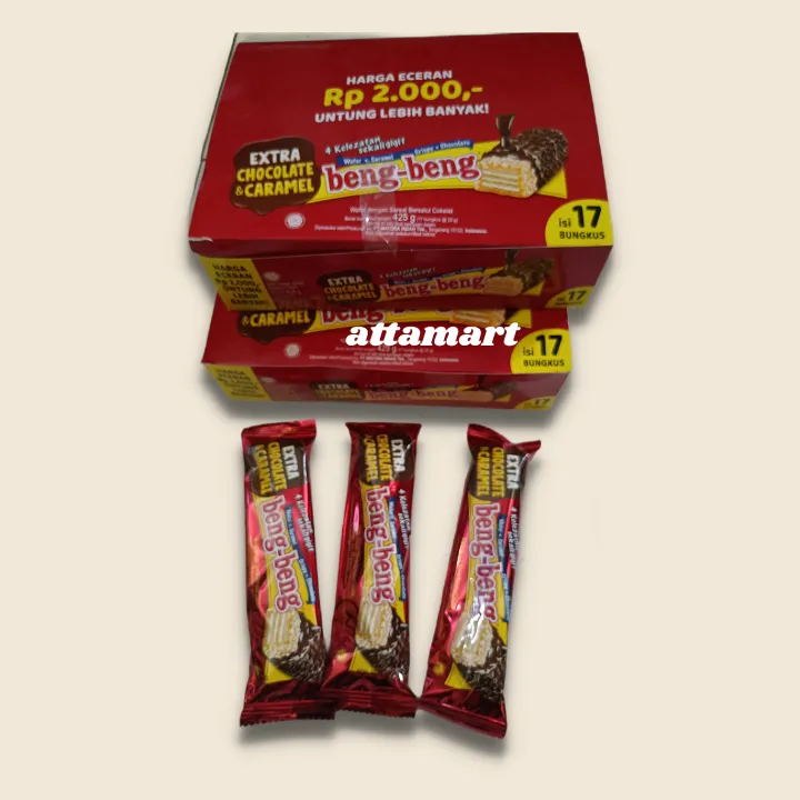 Attamart Beng Beng Wafer Caramel Crispy Chocolate Jumbo 1 Box 25 Gr