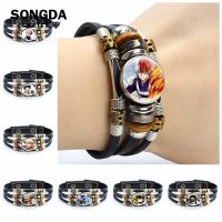 Anime My Hero Academia Leather Bracelet Cartoon Figures Cabochon Glass Button Boy Girl Punk Todoroki Jewelry Bracelets Bangles