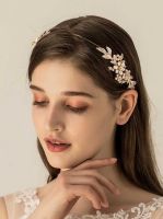 Women and Bridal Gold Leaves Flower Headband for Wedding Prom Party -Bridal Headpiece