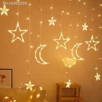 ■✆○ LED Star Moon Curtain Fairy Lights Garland String Lights Home Bedroom Decoration Party New Year Christmas Fairy Light