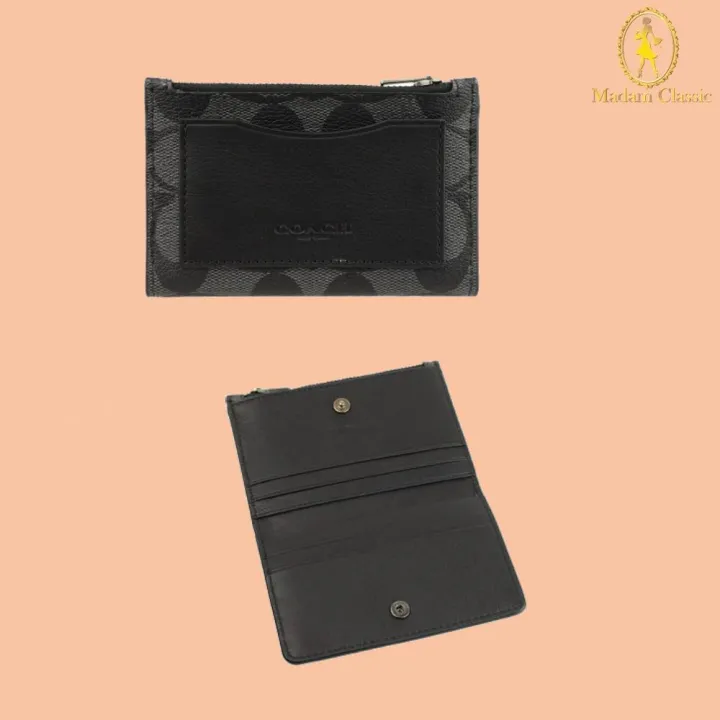 กระเป๋าใส่บัตร COACH F78673 Men's Leather Zip Card Case Wallet Black