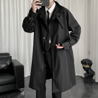 Mens Windbreaker Autumn and Winter Mid-Length Trench Coat Korean Solid Color Lapel Cardigan Loose Casual Males Jacket