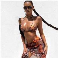 COD Bikini Fashion Leopard Print Printed Three-Piece Set Womens Seperated Swimwear