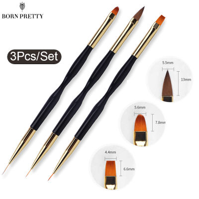 BORN PRETTY 3ชิ้น/เซ็ต Double Head อะคริลิคฝรั่งเศสลายเล็บเจล Liner BrushUltra-Thin Line Drawing ปากกา UV เจลเล็บแปรงภาพวาด DIY เครื่องมือ