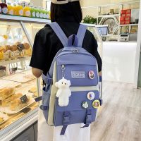 Ready Stock Special Sale Female Bag New Style Canvas Backpack Korean Version Harajuku Large-Capacity Four-Piece Set Middle Sch