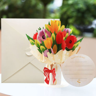 การ์ดช่อดอกไม้3D Popping Up ดอกไม้การ์ดอวยพร S มีกลิ่นหอมทิวลิปทำด้วยมือบัตรอวยพรกระดาษของขวัญวันครบรอบการ์ดอวยพร