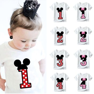 [NNJXD] Baby Girl T-shirt Boys Tops Children Clothing Girls 1 2 3 4 Years Birthday Mickey Outfit Toddler Infant Party Shirts