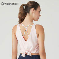 Wakingbee Split Back Cover (Pink) เสื้อคลุมออกกำลังกาย ใส่ทับสปอร์ตบรา ผ่าหลัง ผูกได้ สีพาสเทลสวย ผ้าแห้งไว