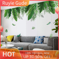 Ruyie พืชเขตร้อนสีเขียวใบสติกเกอร์ผนังสำหรับห้องนั่งเล่นห้องนอนโซฟาผนัง Deco