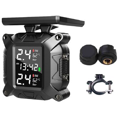 Wireless Motorcycle TPMS Tire Pressure Monitoring System Solar External Sensor Temperature Monitor Water Proof