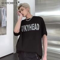 MAYCHEER   เสื้อยืดเบสิกผู้ชายทรงหลวมลำลองคอกลมทรงหลวมมีสไตล์ใหม่