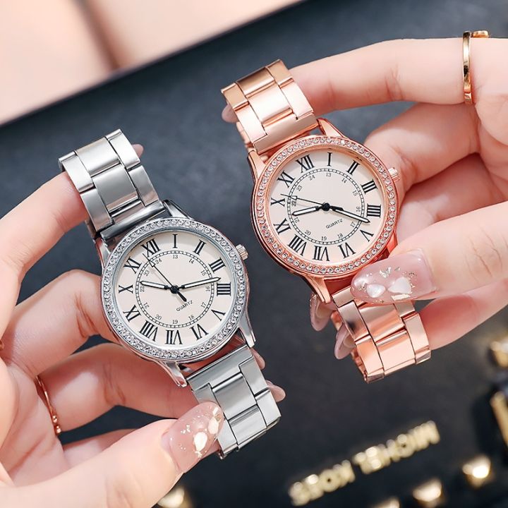 ชุดเดรสนาฬิกาผู้หญิงสแตนเลสคริสตัลนาฬิกาควอตซ์ลูมินัสแบรนด์หรู-geneva-นาฬิกาลำลองนาฬิกาสตรี