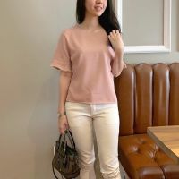 Bust 94cm Soft Fine Moscrepe Plain Pattern Short Sleeve Blouse for Women