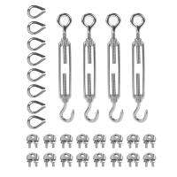 4-Pcs Turnbuckle/Tension(Eye&amp;Hook, M6), 16-Pcs 1/8 Inch Wire Rope Cable Clip/Clamp(M3), 8-Pcs Thimble(M3), Stainless Steel Kit