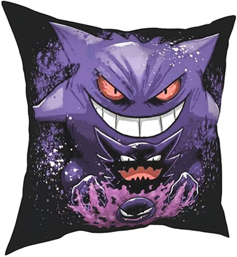 45*45CM Pokemon Pillowcase Toys Pikachu Anime Cartoon Pattern Pillowcase  Gengar Eevee Short Plush Cover Decor Sofa Pillow Cover