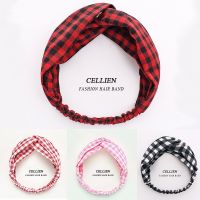 【CC】 Women  39;s cross hair with plaid flower headdress lattice face wash Headband for women FD03