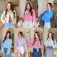 chuuchop_พร้อมส่ง(C8181)??✨ Candy Crop Shirts เสื้อครอปเชิ้ตสีพื้น&amp;ลายทาง