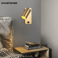 DOOMYHOME โคมไฟติดผนังหัวหลอดไฟแบบหมุนได้ทันสมัยแนวยุโรป E27ไฟอ่านหนังสือข้างเตียงนอนใช้ห้องนั่งเล่นศึกษาไฟหลังเคลือบด้วยไฟฟ้ากระบวนการอบแล็คเกอร์เคลือบด้วยทองแดงสีธรรมชาติเชิงเทียนติดผนังเหล็ก