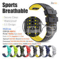 Zenia 22มม.สีคู่ผิวกีฬาระบายอากาศได้สายรัดข้อมือซิลิโคนสายนาฬิกาสำหรับ Garmin Fenix 7 6 Pro Sapphire Solar 5 Plus Forerunner 745/945/935/955/965 Approach S60 S62 MARQ Instinct Tactical Descent G1 D2 Mach 1 Delta Quatix Epix Gen 2 COROS VERTIX นาฬิกาสปอร์ต