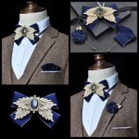 New Mens Bowtie Sets Formal Wear Business Bow Tie Banquet Guest Host Wedding Groom  Pocket Towel Brooches Three-piece Set Nails Screws Fasteners