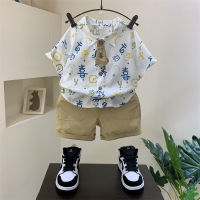 Boys Short-Sleeved Shirt Suit 2023 New Western Style Boy Summer Wear Clothes Childrens Baby Fried Street Childrens Clothing