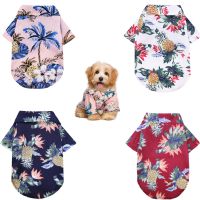 4 Piece Pet Summer T-Shirts Hawaii Style Floral Dog Shirt Hawaiian Printed Pet T-Shirts Breathable Cool Clothes Shirt Sweatshirt