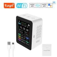 ~ Tuya เครื่องตรวจจับคุณภาพอากาศอัจฉริยะ WiFi PM2.5 CO2 TVOC HCHO อุณหภูมิความชื้น 6 In 1 แสดงวันที่ สัปดาห์ โทรศัพท์มือถือ APP รีโมต ดูนาฬิกาปลุก 2 ชุด