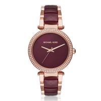 นาฬิกาผู้หญิง MICHAEL KORS Parker Rose Gold-Tone and Plum Acetate Three-Hand Ladies Watch MK6412