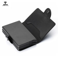 BISI GORO 2020 Men and Women Credit Card Holder Metal RFID Double Aluminium Box Bus Card Holder Crazy Horse Leather ID Holder