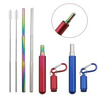 Reusable Telescopic Straw 304 Stainless Steel Metal Straw with Cleaning Brush Collapsible Portable Drinking Straw Set for Travel Specialty Glassware