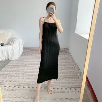 Summer new miyake fold dress lightly cooked wind sexy temperament design feels a word shoulder long condole belt skirt